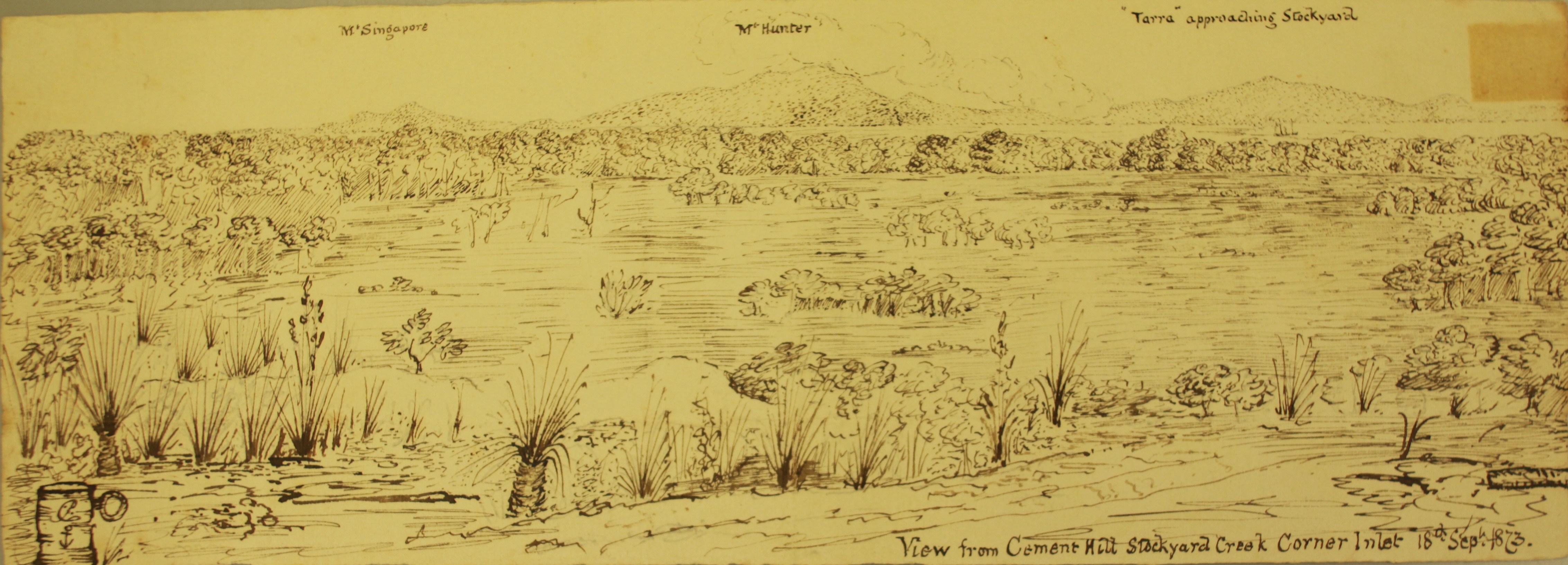 sketch of shrub lands and hill tops