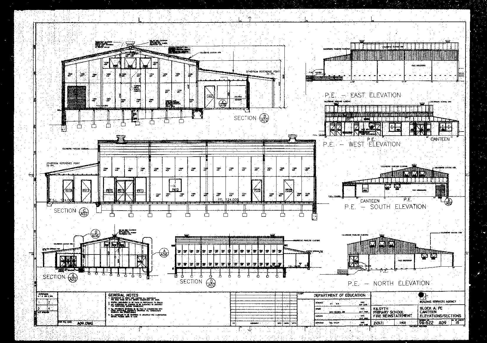 black and white drawings of small school buildings