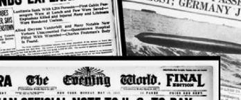 Assorted newspaper headlines about war