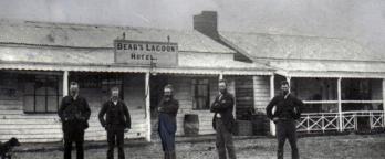 Black and white photograph of Bears Lagoon Hotel 